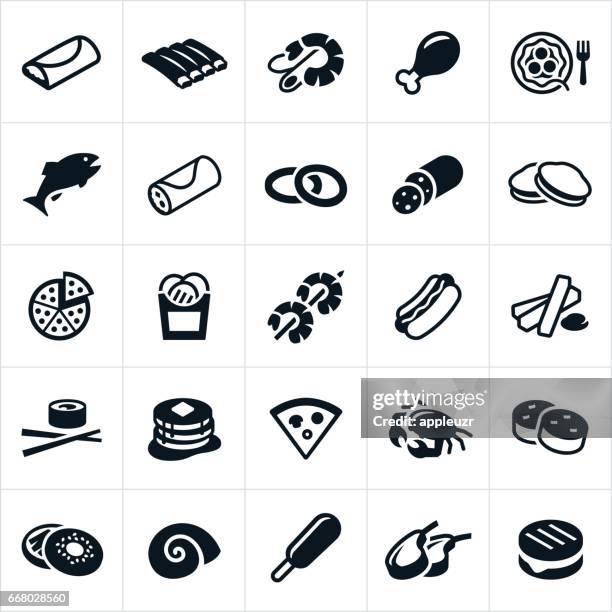 stockillustraties, clipart, cartoons en iconen met voedsel keukens pictogrammen - krab gerecht