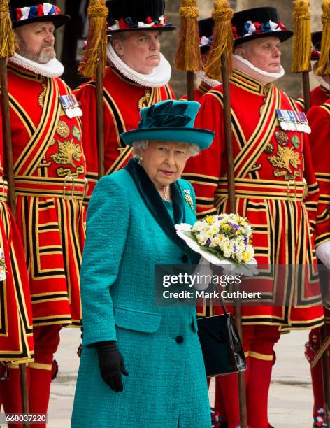 Queen Elizabeth II attends the Royal Maundy service at Leicester Cathedral on April 13, 2017 in Leicester, England. The Queen & Duke of Edinburgh...