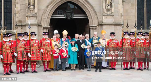Queen Elizabeth II and Prince Philip, Duke of Edinburgh attend the Royal Maundy service at Leicester Cathedral on April 13, 2017 in Leicester,...
