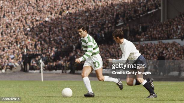 Celtic player Bertie Auld in action during a friendly match against Tottenham Hotspur at Hampden Park on August 5, 1967 in Glasgow, Scotland.