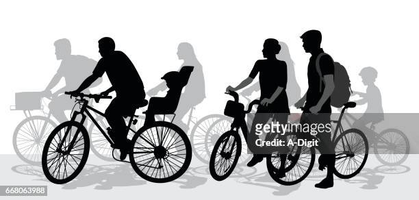 stockillustraties, clipart, cartoons en iconen met fietsen van de groepen - family cycling