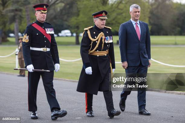 President of Kosovo Hashim Thaci arrives for the Sovereign's Parade at Royal Military Academy Sandhurst on April 13, 2017 in Camberley, England....