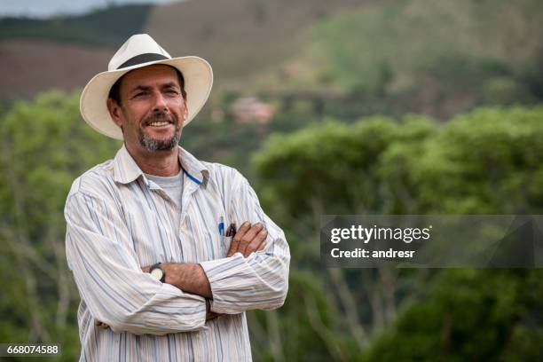 portrait of a colombian coffee farmer - farm worker stock pictures, royalty-free photos & images