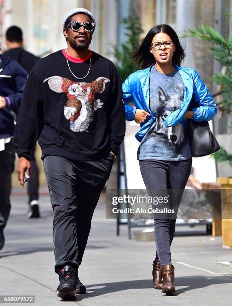 Andre 3000 and Dominique Maldonado are seen in Soho on April 13, 2017 in New York City.