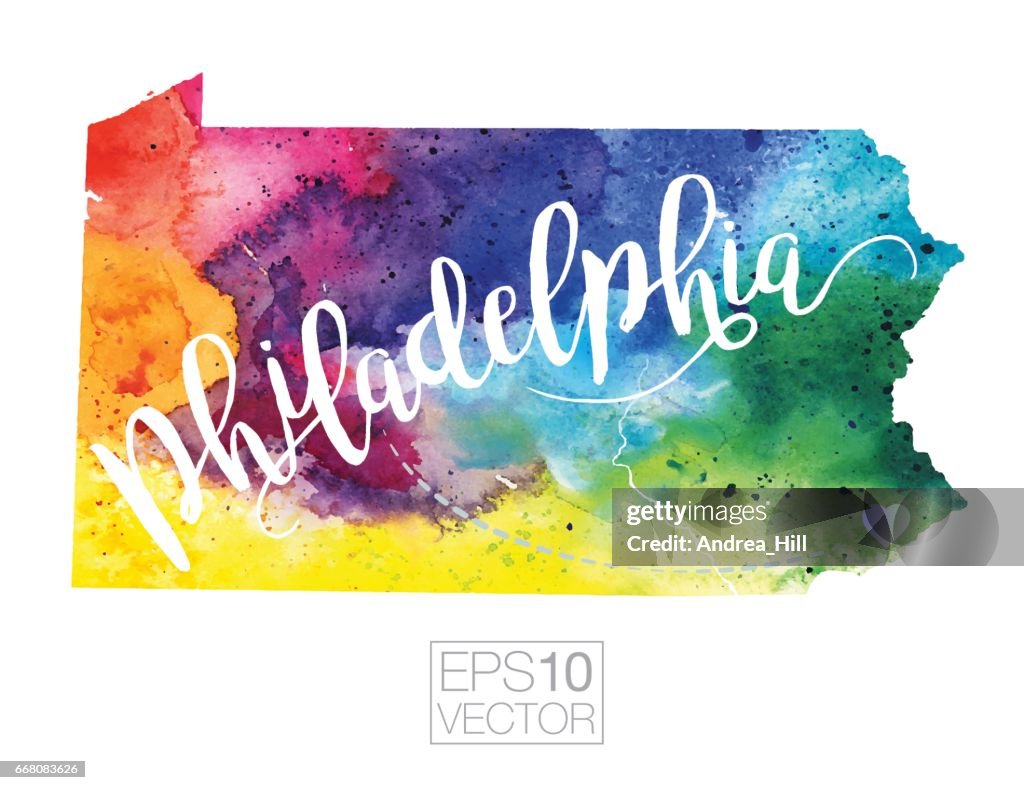 Philadelphia, Pennsylvania, USA Vector Watercolor Map