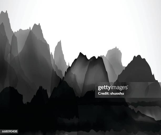 chinese mountains and waters pattern background - high visibility stock illustrations