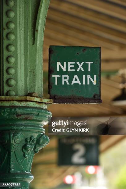 Antiquated signs are on show at Horsted Keynes railway station, a preserved station on the Bluebell Railway Line in East Sussex, southern England on...