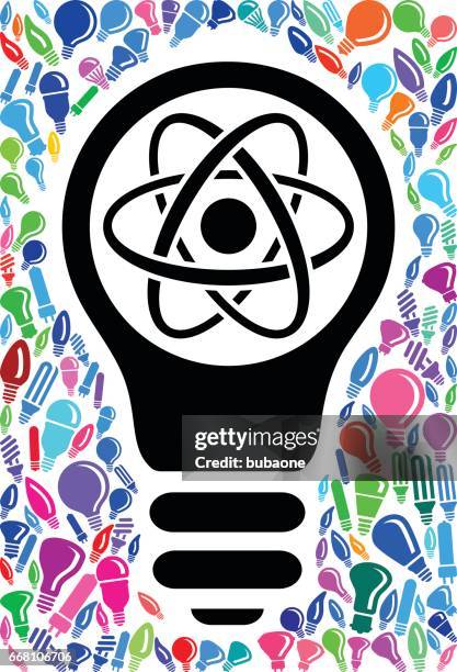 atom light bulb conceptual vector background pattern - red electrical background stock illustrations