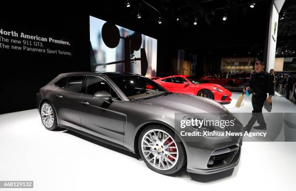 April 13, 2017 -- A latest version of Porsche Panamera Sport Turismo is seen during the media preview of the New York International Auto Show in New...