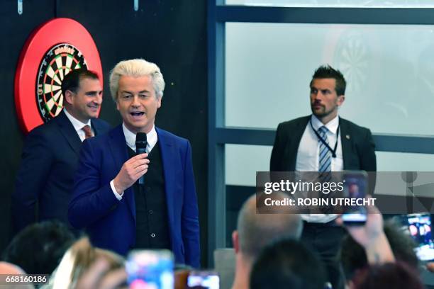 Dutch politician and leader of the far right party, Party for Freedom , Geert Wilders visits the municipality Rucphen on April 13, 2017 to thank his...