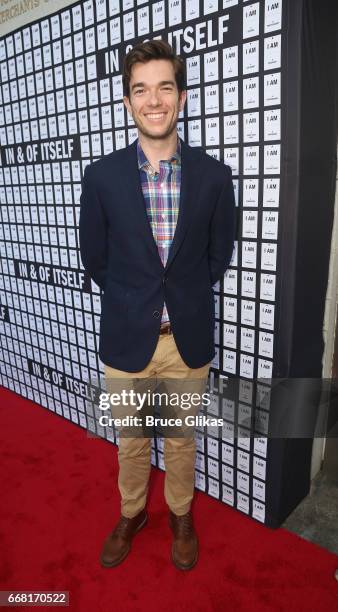 John Mulaney poses at the opening night arrivals of "In & Of Itself" at The Daryl Roth Theatre on April 12, 2017 in New York City.