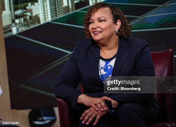 Lisa Jackson, vice president of environment, policy and social initiatives for Apple Inc., smiles during a Bloomberg Television interview in New...