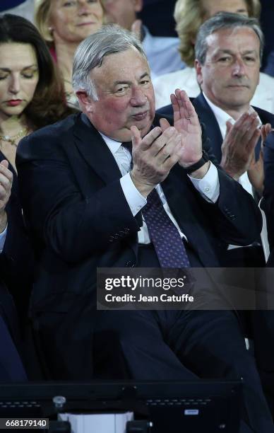 Gerard Larcher participates at the rally party for French presidential candidate Francois Fillon of Les Republicains at Porte de Versailles on April...