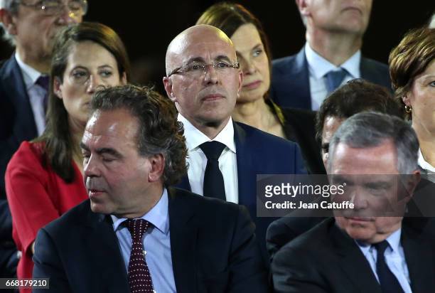 Eric Ciotti participates at the rally party for French presidential candidate Francois Fillon of Les Republicains at Porte de Versailles on April 9,...
