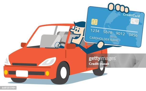 ilustrações, clipart, desenhos animados e ícones de homem no carro e cartão de crédito - carteira de motorista
