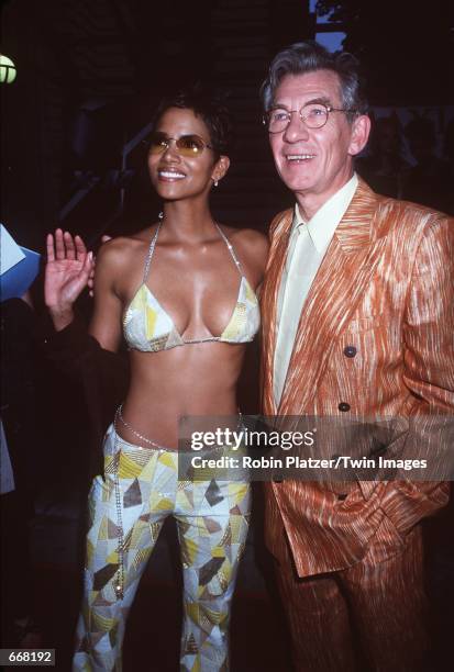 Actress Halle Berry and actor Ian McKellen attend the premiere of the new movie "X-Men" July 12, 2000 at Ellis Island, NY.