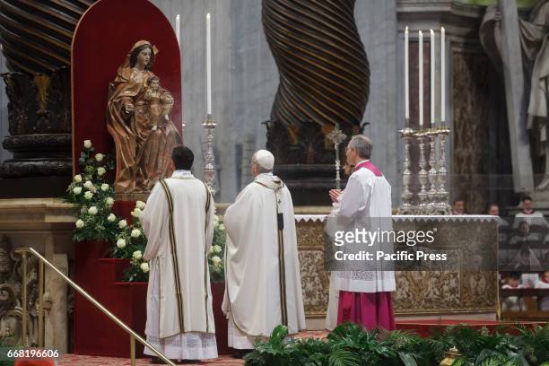 Pope Francis leads the Chrism Mass for Holy Thursday which marks the start of Easter celebrations in St. Peter's Basilica in Vatican City, Vatican....