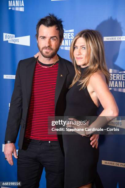 Justin Theroux and Jennifer Aniston attend the Festival Serie Mania Opening Night, at Le Grand Rex on April 13, 2017 in Paris, France.