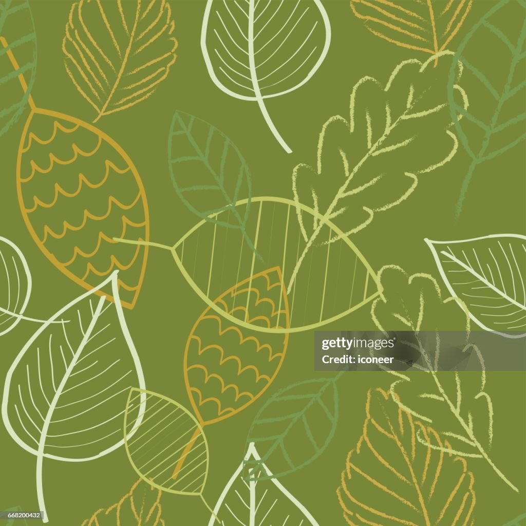 Leaves green color wallpaper seamless pattern retro design