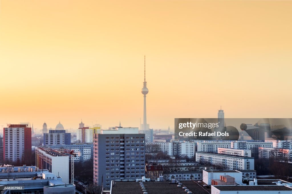 Urban view of Berlin at sunset