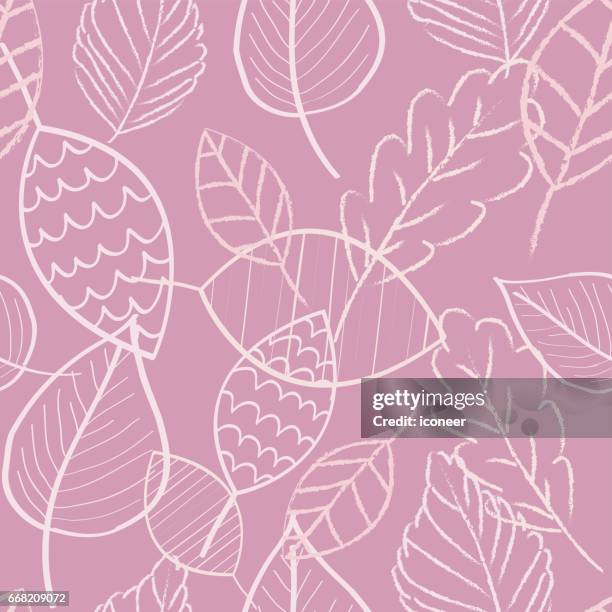 leaves pink color doodle wallpaper seamless pattern retro design - shabby chic stock illustrations