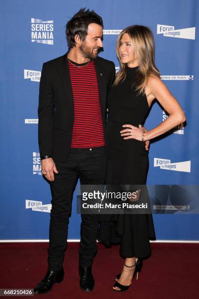 Justin Theroux and Jennifer Aniston attend the 'Series Mania Festival' opening night at Le Grand Rex on April 13, 2017 in Paris, France.