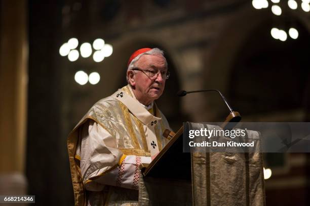 Cardinal Vincent Nichols conducts Maundy Thursday Mass at Westminster Cathedral on April 13, 2017 in London, England. Maundy Thursday marks the start...