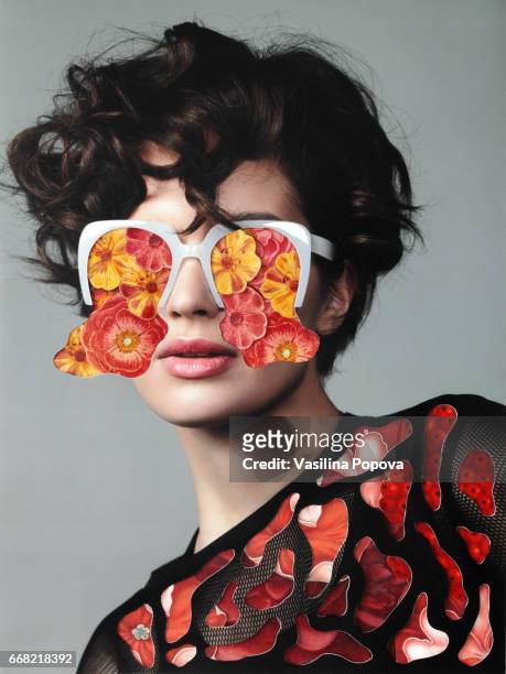 collage of woman with flowers - newnaivetytrend ストックフォトと画像