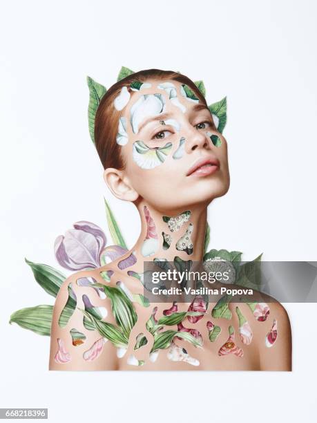 collage of woman with flowers - beauty treatment stock pictures, royalty-free photos & images