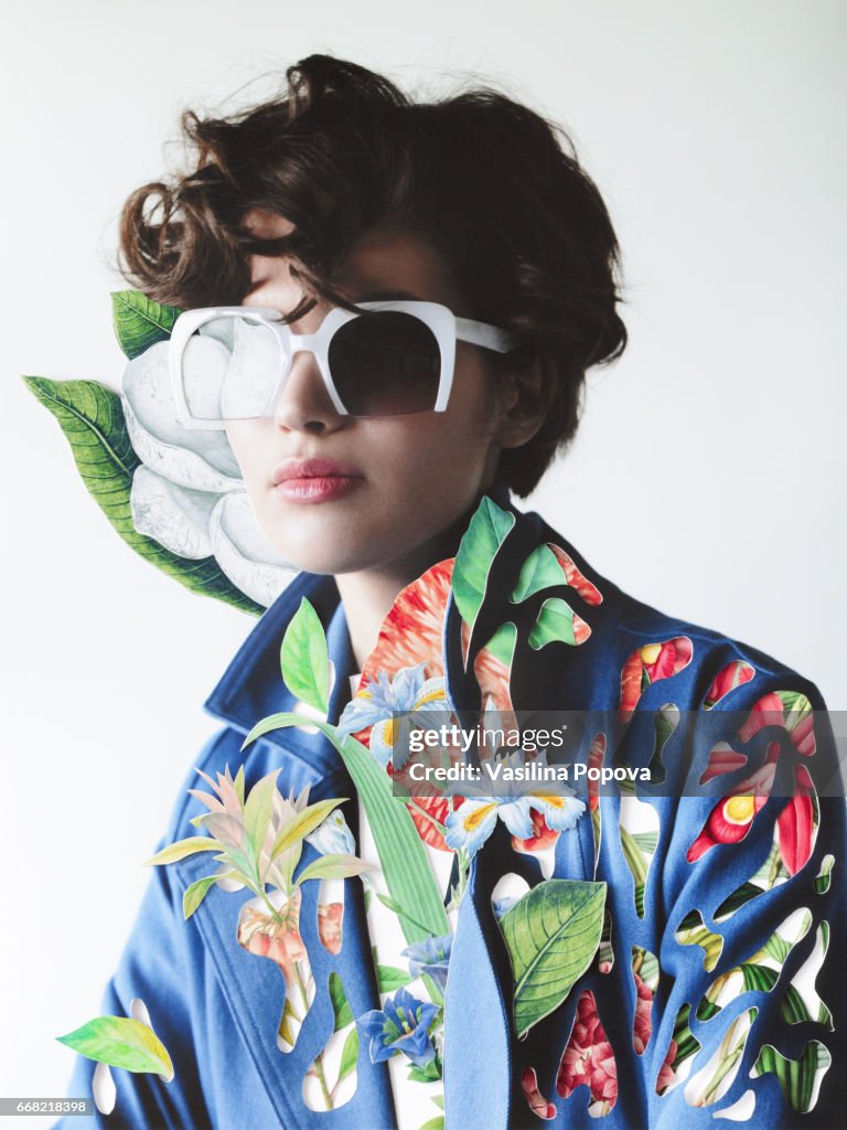 Collage of woman with flowers