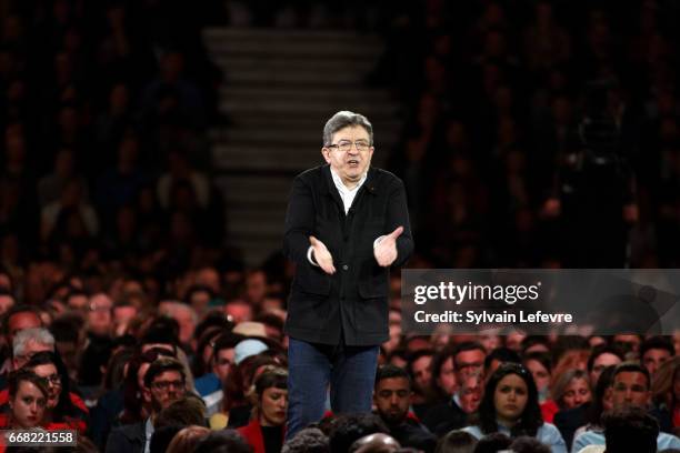 Jean-Luc Melenchon of the French far left Parti de Gauche and candidate for the 2017 French presidential election, attends a political rally on April...