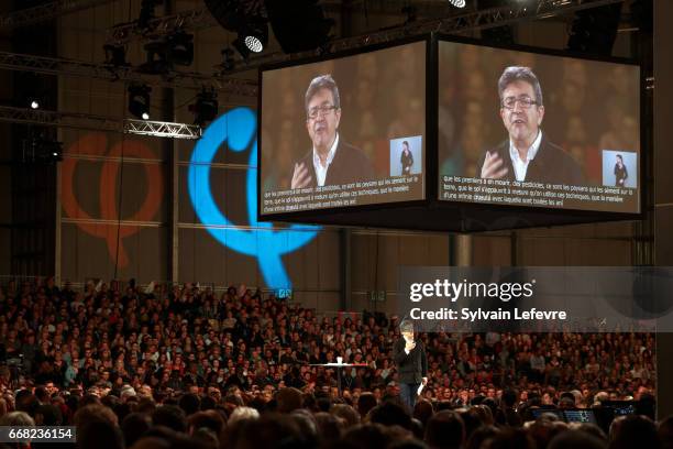 Jean-Luc Melenchon of the French far left Parti de Gauche and candidate for the 2017 French presidential election, attends a political rally on April...