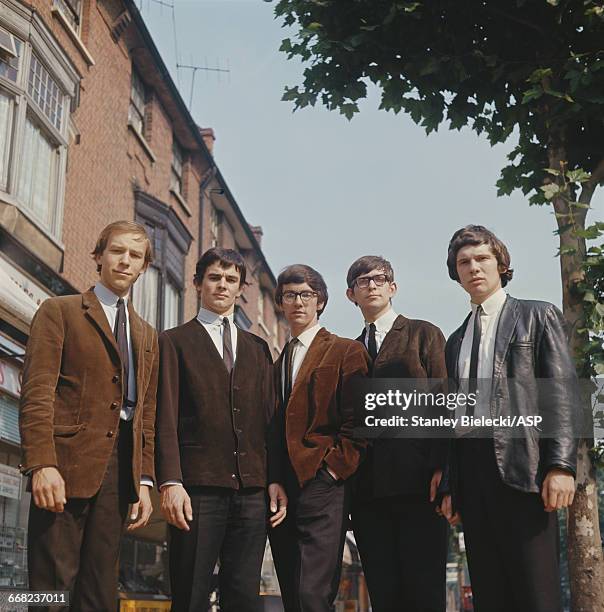 English rock group The Zombies, Chiswick, west London, 1965. Left to right: drummer Hugh Grundy, singer Colin Blunstone, bassist Chris White,...