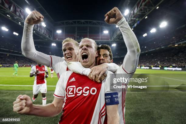 Bertrand Traore of Ajax, Donny van de Beek of Ajax, Davy Klaassen of Ajax, Amin Younes of Ajaxduring the UEFA Europa League quarter final match...