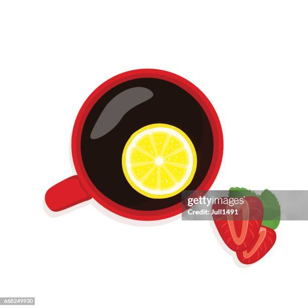 aromatic coffee with lemon - lemon balm tea stock illustrations