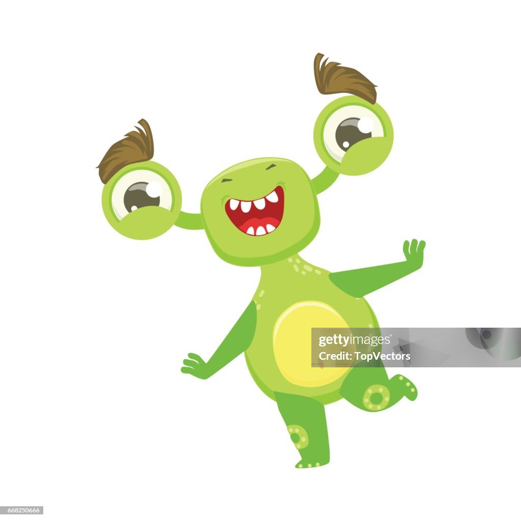 Funny Monster Dancing And Smiling Green Alien Emoji Cartoon Character  Sticker High-Res Vector Graphic - Getty Images