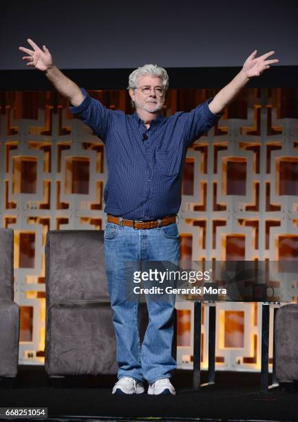 George Lucas attends the 40 Years of Star Wars panel during the 2017 Star Wars Celebrationat Orange County Convention Center on April 13, 2017 in...