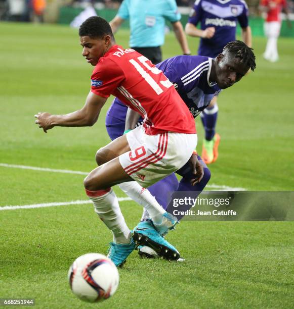 Marcus Rashford of Manchester United, Serigne Mbodji aka Kara Mbodj of Anderlecht during the UEFA Europa League quarter final first leg match between...