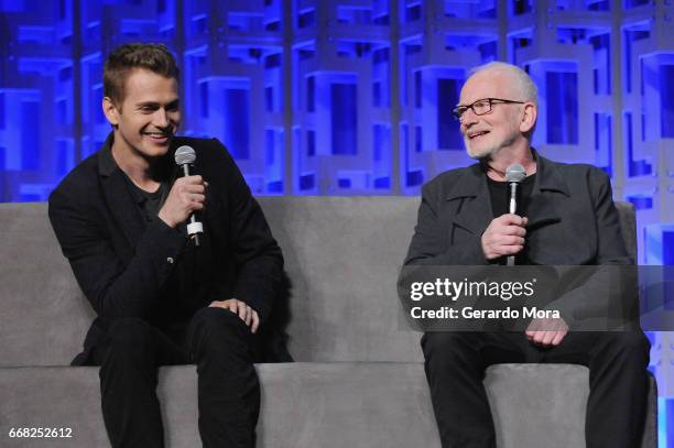 Hayden Christensen and Ian McDiarmid attend the 40 Years of Star Wars panel during the 2017 Star Wars Celebration at Orange County Convention Center...