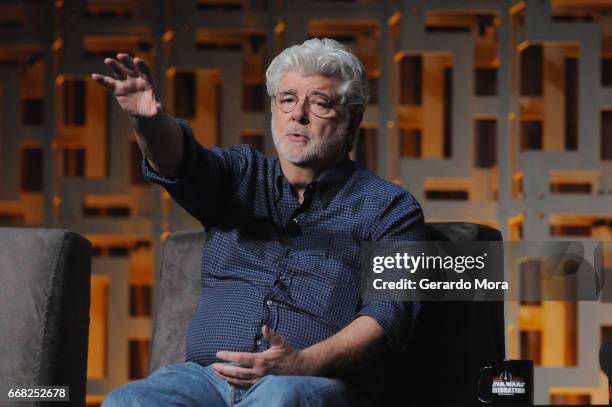 George Lucas attends the 40 Years of Star Wars panel during the 2017 Star Wars Celebration at Orange County Convention Center on April 13, 2017 in...