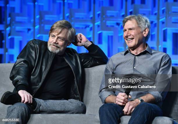 Mark Hamill and Harrison Ford attend the Star Wars Celebration Day 1 on April 13, 2017 in Orlando, Florida.