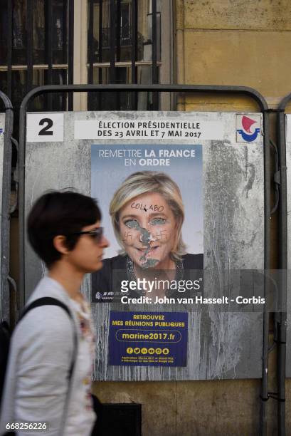 The 2017 official French electoral posters of the 11 candidates for the Presidential elections in France scheduled for the first round on April 23...