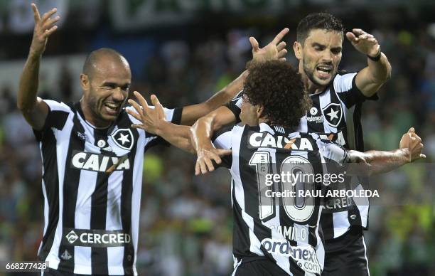 Brazil's Botafogo player Fernando Camilo celebrates after scoring against Colombia's Atletico Nacional during their 2017 Copa Libertadores football...