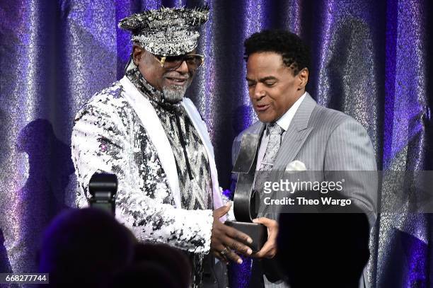 Of Creative Services James Leach presents Singer/Songwriter George Clinton with SESAC Legacy Award onstage at the 2017 SESAC Pop Awards on April 13,...