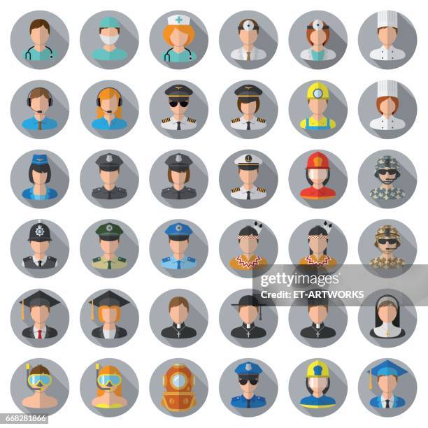 stockillustraties, clipart, cartoons en iconen met mensen pictogrammenset - verschillende beroepen - uniform