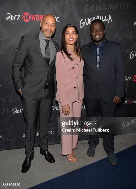 Executive Producer John Ridley and actors Freida Pinto and Babou Ceesay attend Showtime's "Guerrilla" FYC Event at The WGA Theater on April 13, 2017...