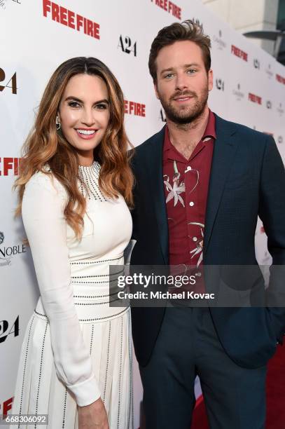 Personality Elizabeth Chambers and actor Armie Hammer attend The Los Angeles Premiere Of "Free Fire" Presented By Casa Noble Tequila on April 13,...