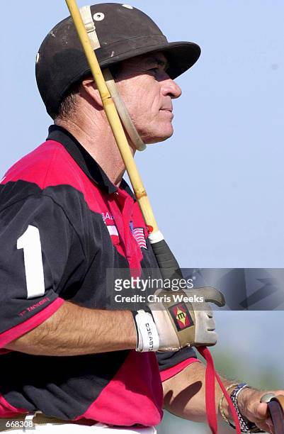 Actor Tommy Lee Jones rides his horse July 16, 2000 as his polo team, San Saba, competes for the Robert Skene Trophy at the Santa Barbara Polo Club...