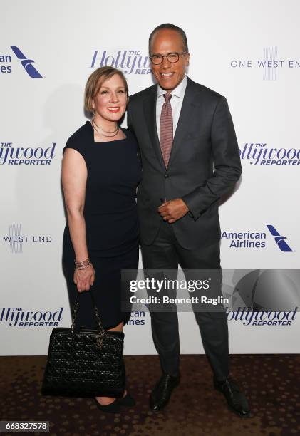 Carol Hagen and journalist Lester Holt attend The Hollywood Reporter's 35 Most Powerful People In Media 2017 at The Pool on April 13, 2017 in New...