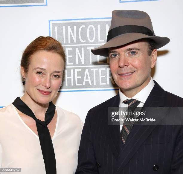 Jennifer Ehle and Jefferson Mays attend the Opening Night Performance press reception for the Lincoln Center Theater production of 'Oslo' at the...